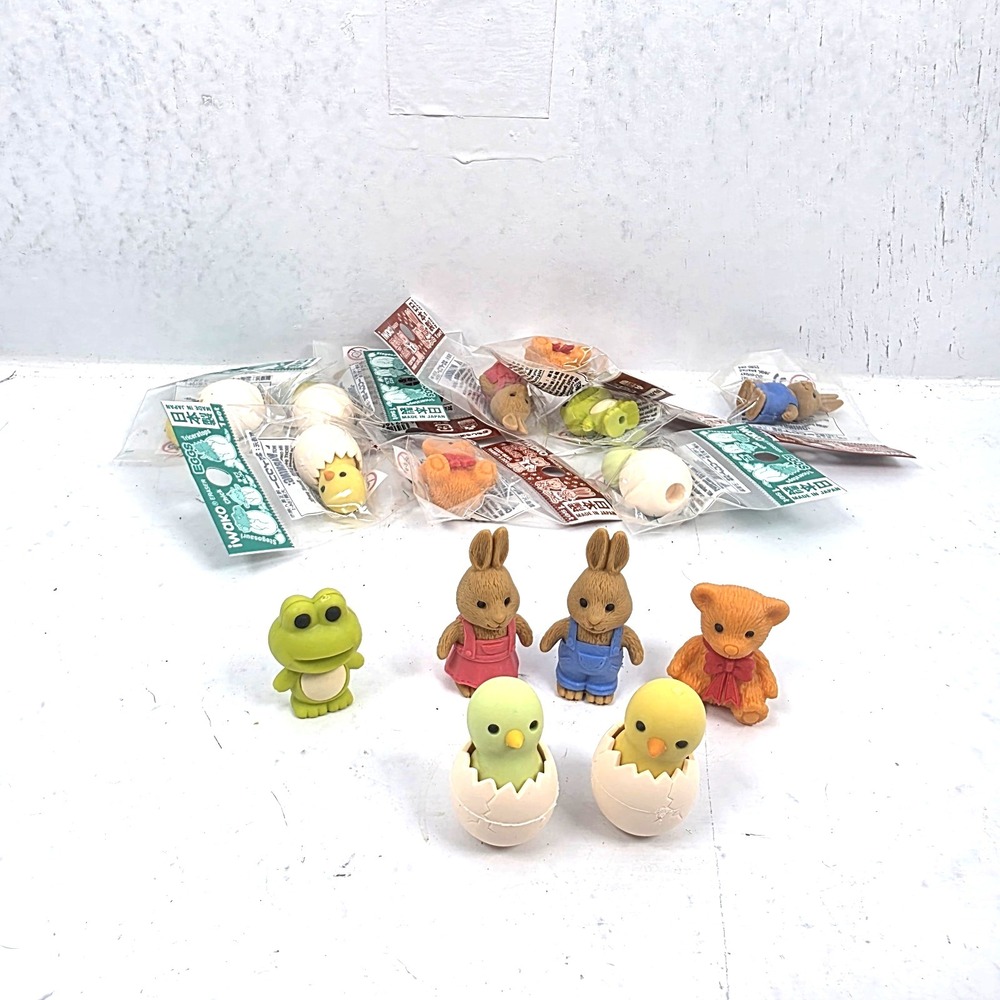 Lot of 10 Iwako Japanese 3D Puzzle Erasers Spring Themed Chicks Bunnies Frog NEW